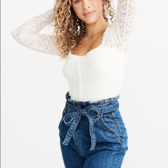 NWT Abercrombie & Fitch Lace Tops XS-M Blue/White - Picture 2 of 8